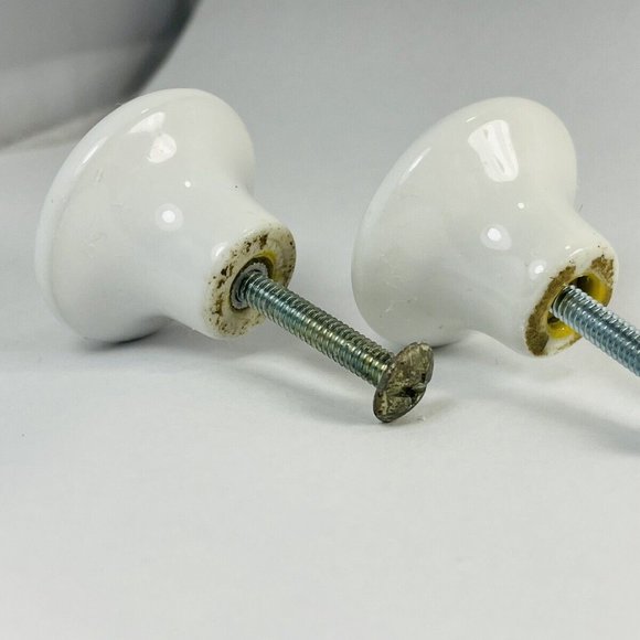 Vintage Japan White Porcelain Drawer Knobs Pulls Pink Tea Rose Gold Trim Set 2 - Picture 5 of 11